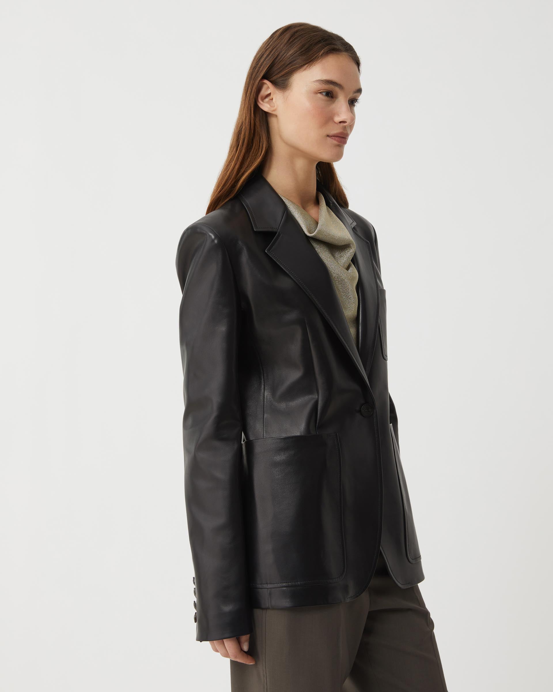 Faye Jacket in Nappa Leather, Black - Veronica De Piante