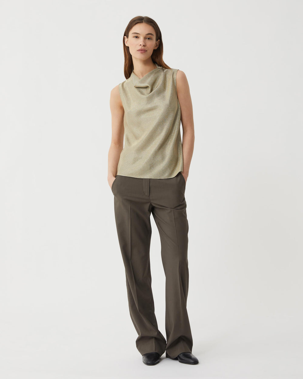 Sylvie Top in Metallic Twill, Gold