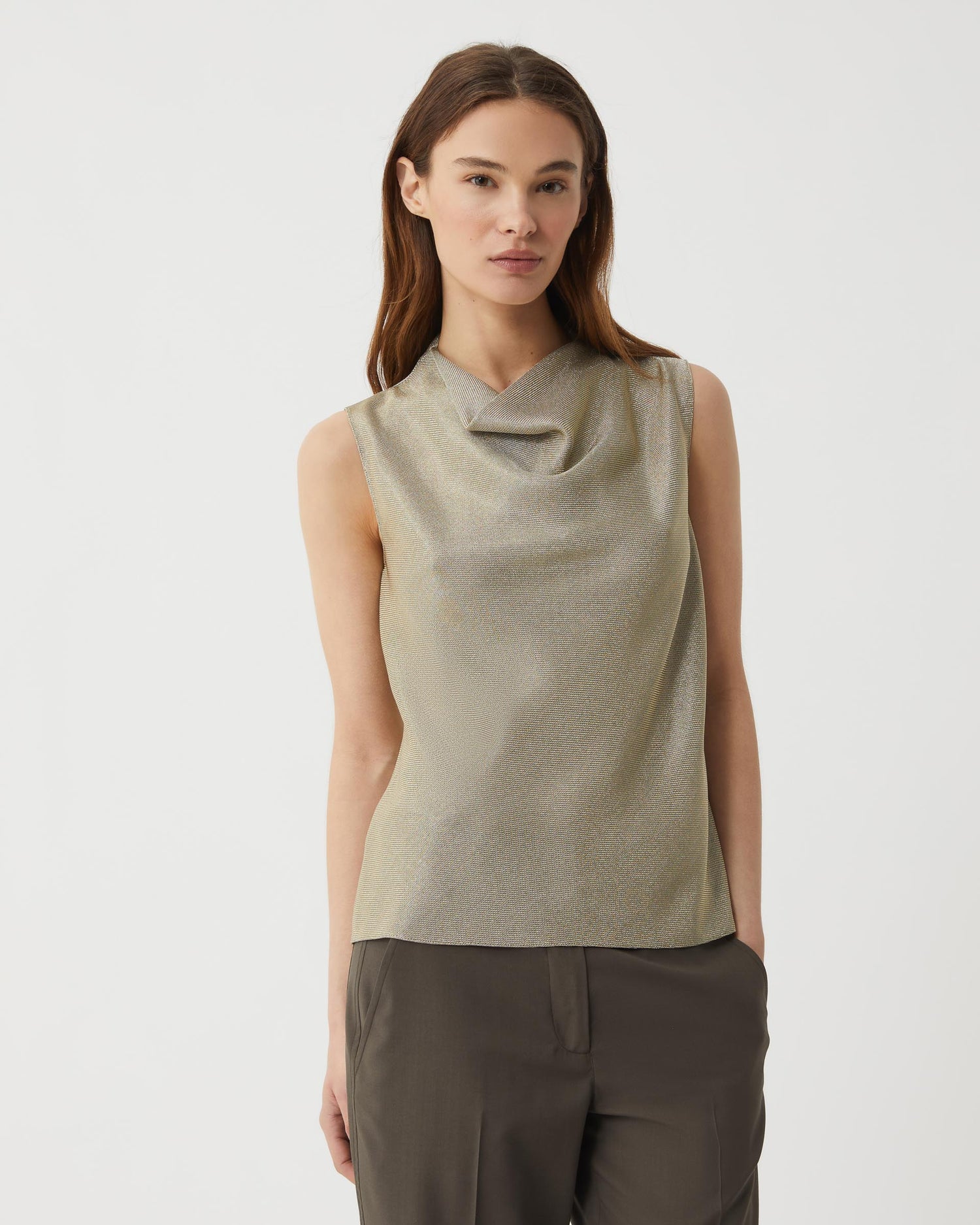 Sylvie Top in Metallic Twill, Gold