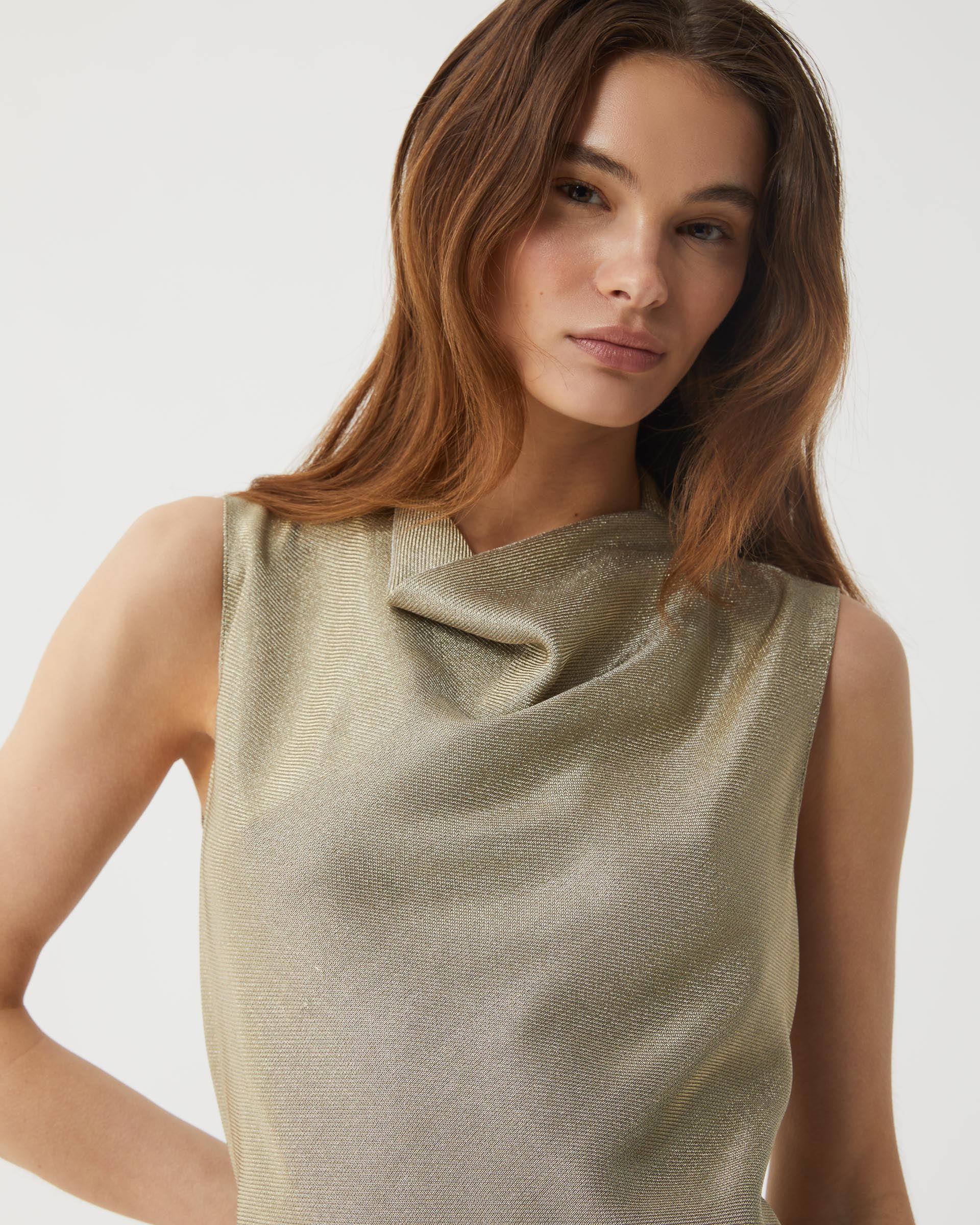 Sylvie Top in Metallic Twill, Gold