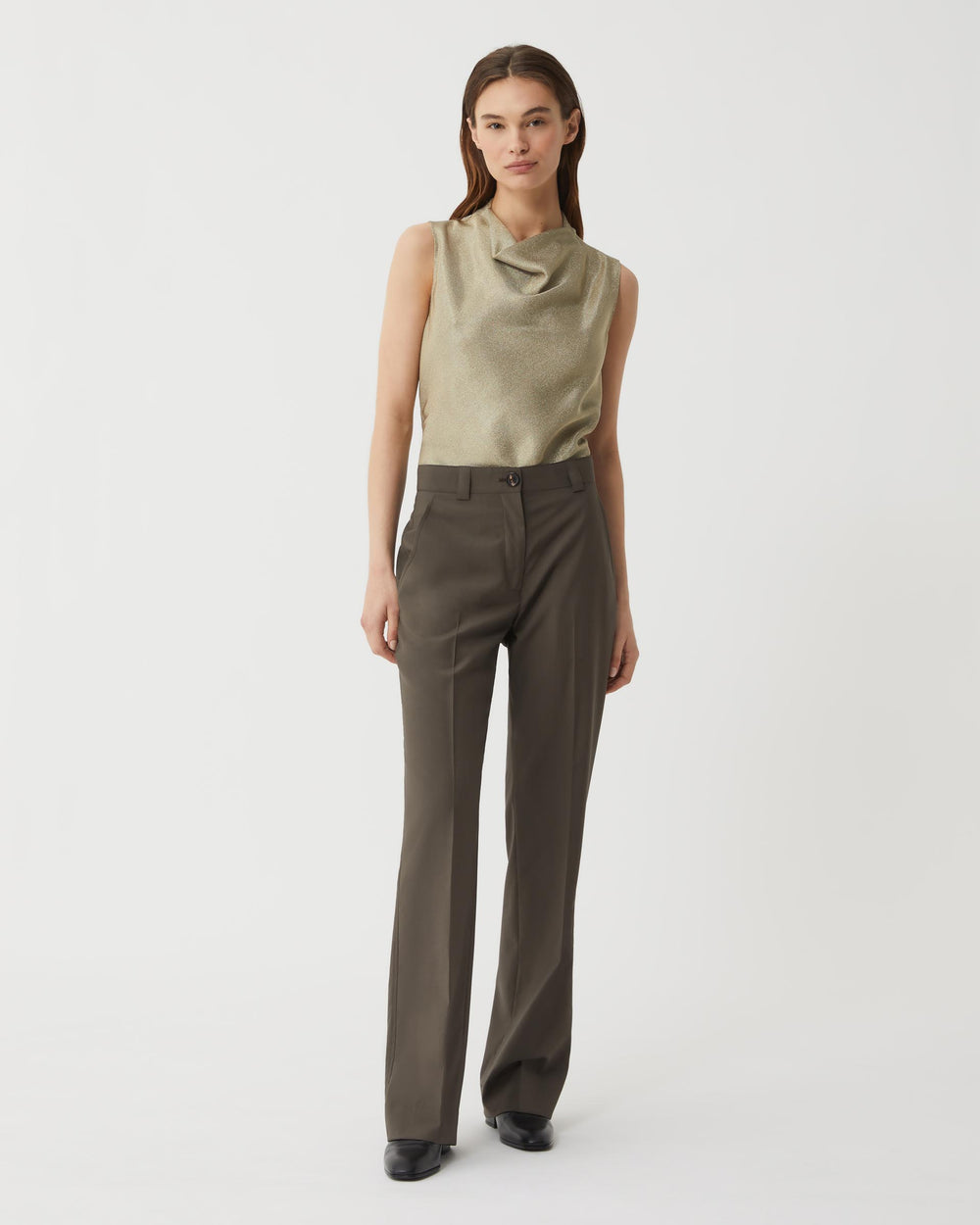 Avery Trouser in Light Wool Suiting, Misty Green