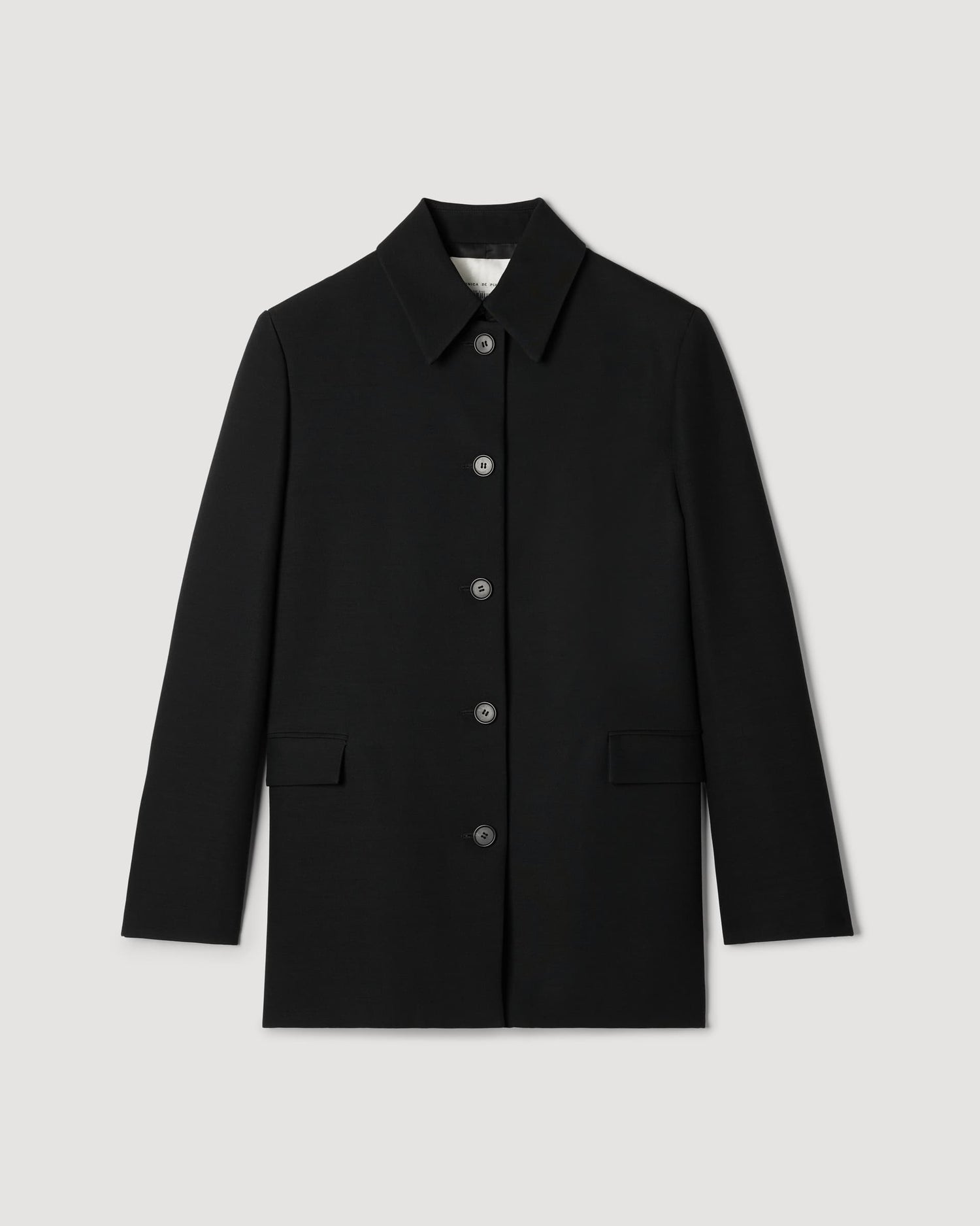Black Klara Wool Viscose Jacket by Veronica De Piante, showcasing a tailored coat with a sleek, modern design and structured fit.