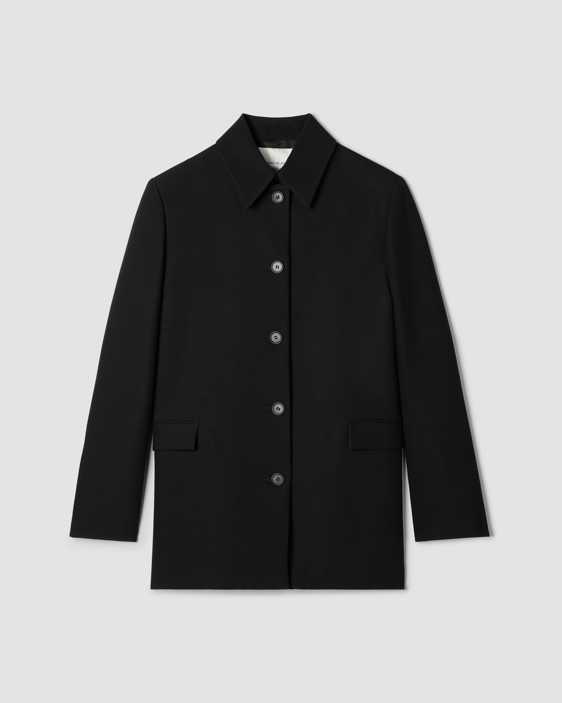 Black Klara Wool Viscose Jacket by Veronica De Piante, showcasing a tailored coat with a sleek, modern design and structured fit.