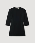 Black Dexter mini dress, structured wool-viscose blend. Features 3/4 sleeves, princess seams, subtle shoulder pads, tailored fit
