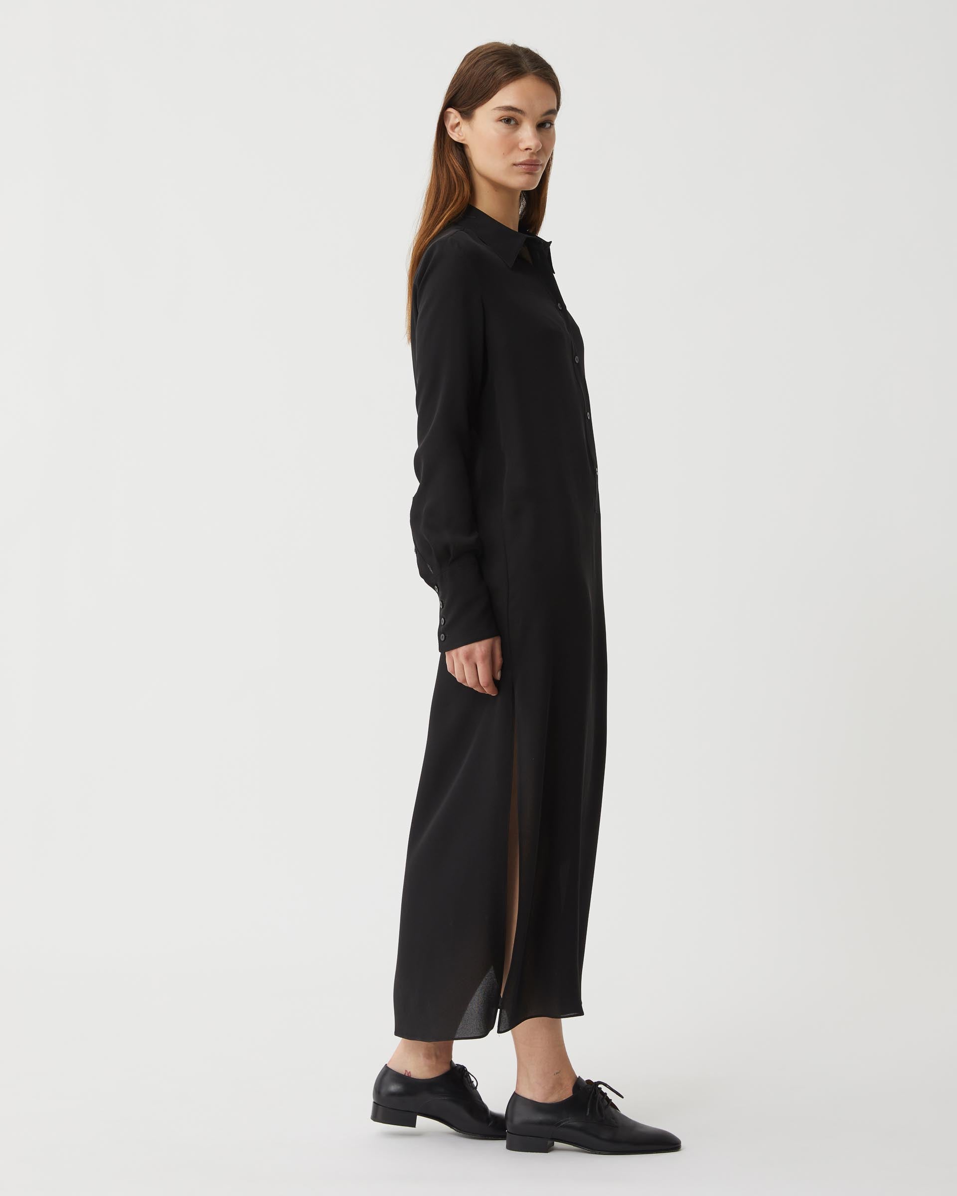 Marta Dress in Silk Crepe Georgette, Black