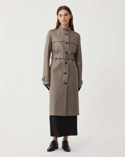 Celine Nappa Leather coat in smog gray, featuring a sleek design and modern silhouette for stylish outerwear.