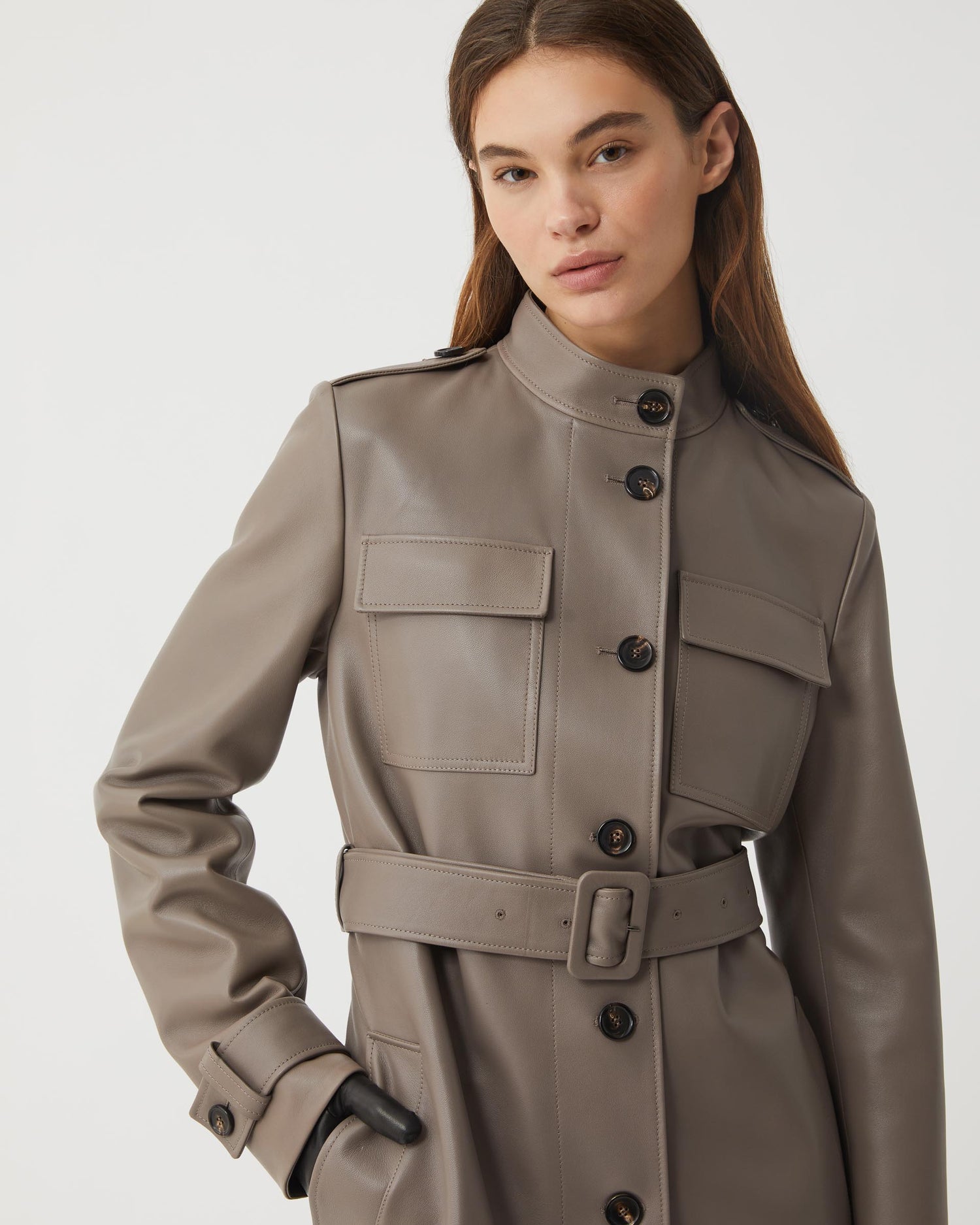 Celine Coat in Nappa Leather, Smog