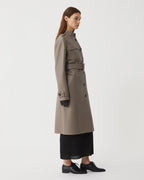Celine nappa leather coat in smog color, showcasing a sleek design and elegant silhouette.