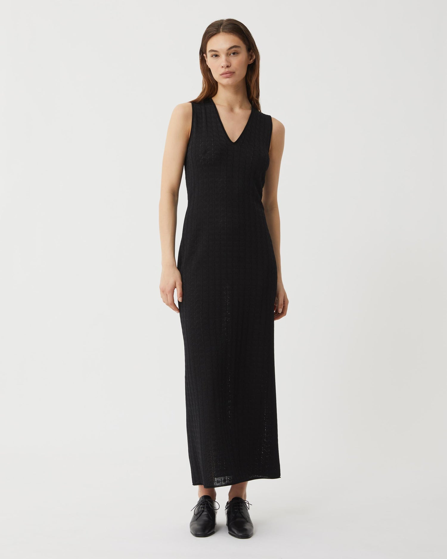 Brie Dress in Silk Crepe Crochet, Black