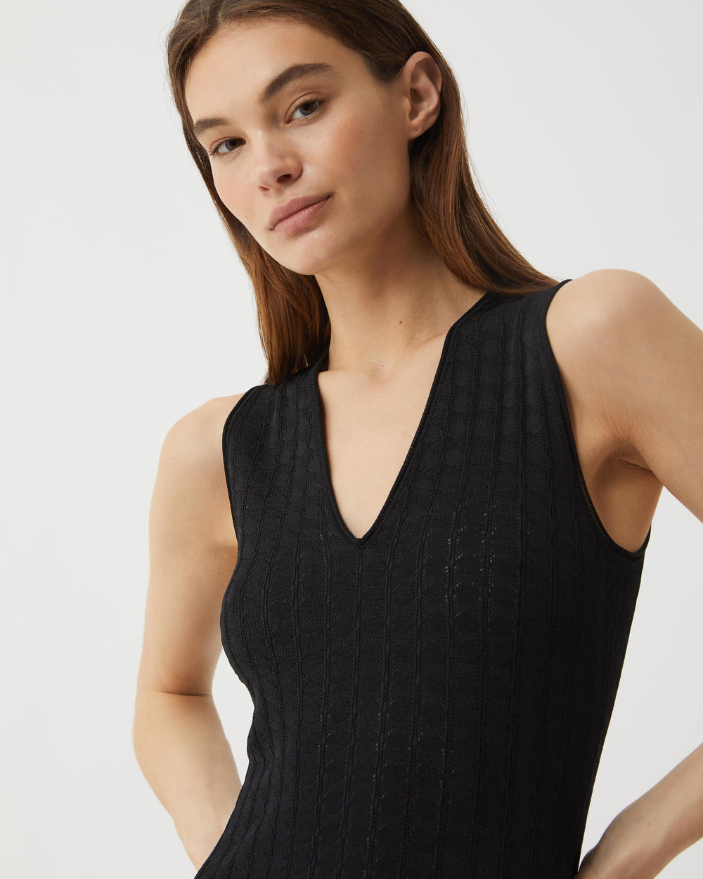 Brie Dress in Silk Crepe Crochet, Black