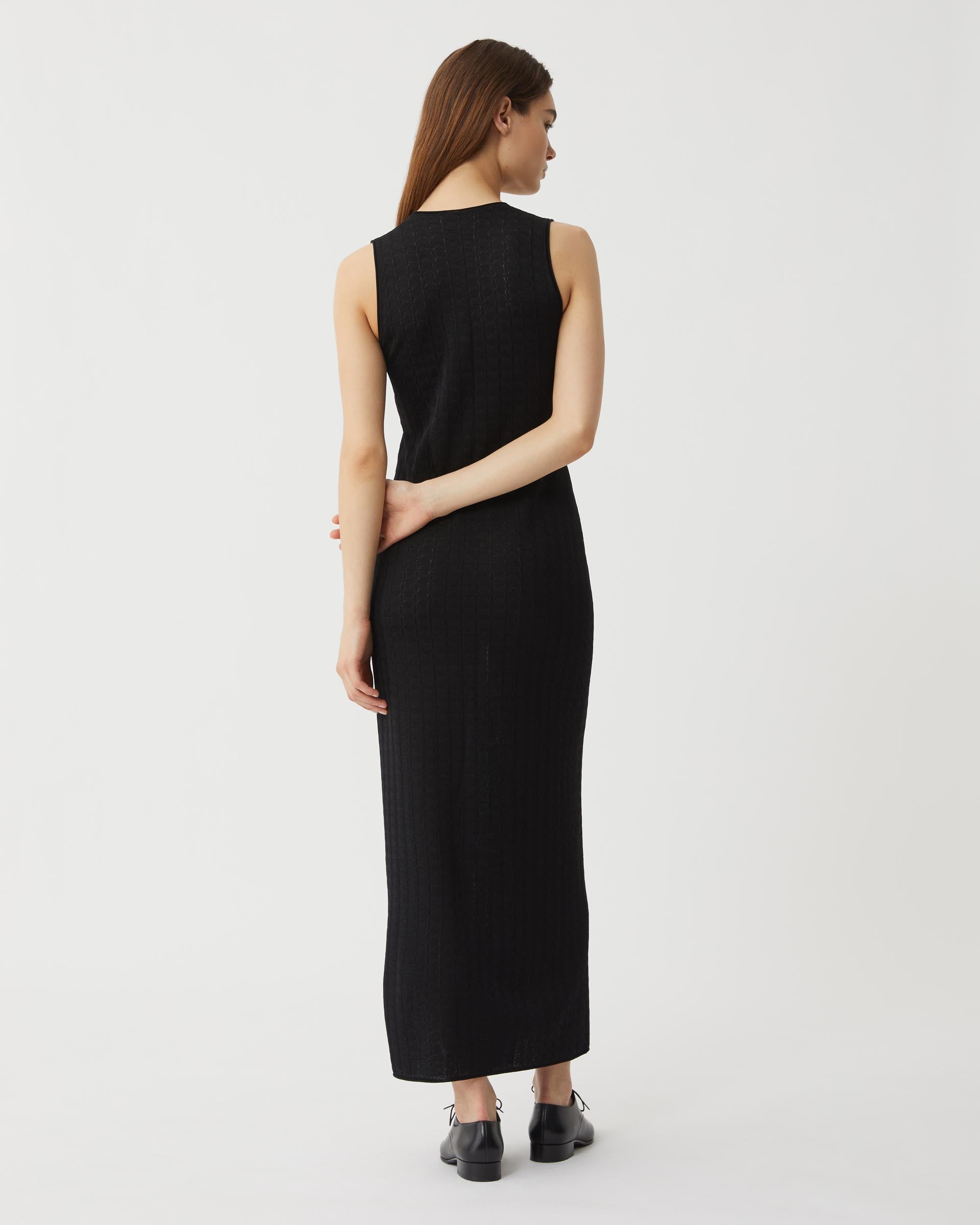 Brie Dress in Silk Crepe Crochet, Black