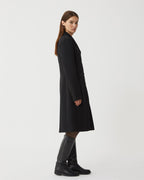 Black wool Manon coat by Veronica De Piante, showcasing a tailored silhouette and elegant design.