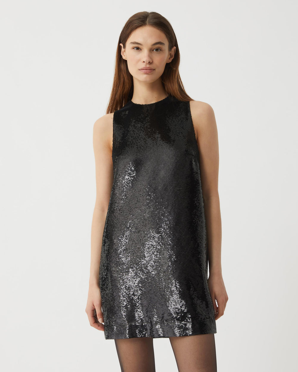 Kat Dress in Flat Sequin, Black