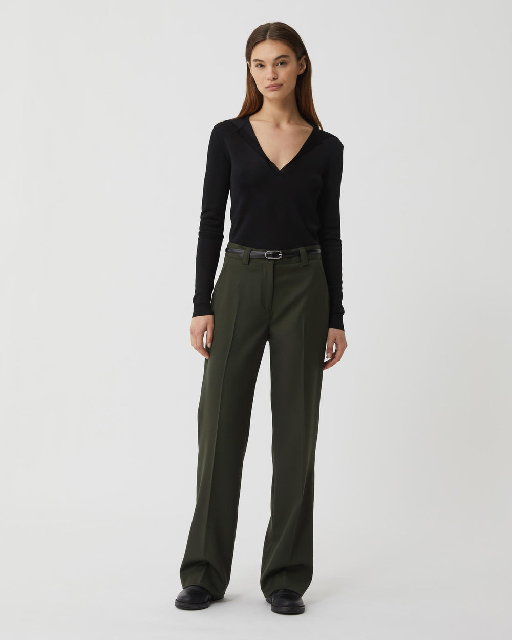 Avery Trouser in Grain De Poudre Wool, Pine Green