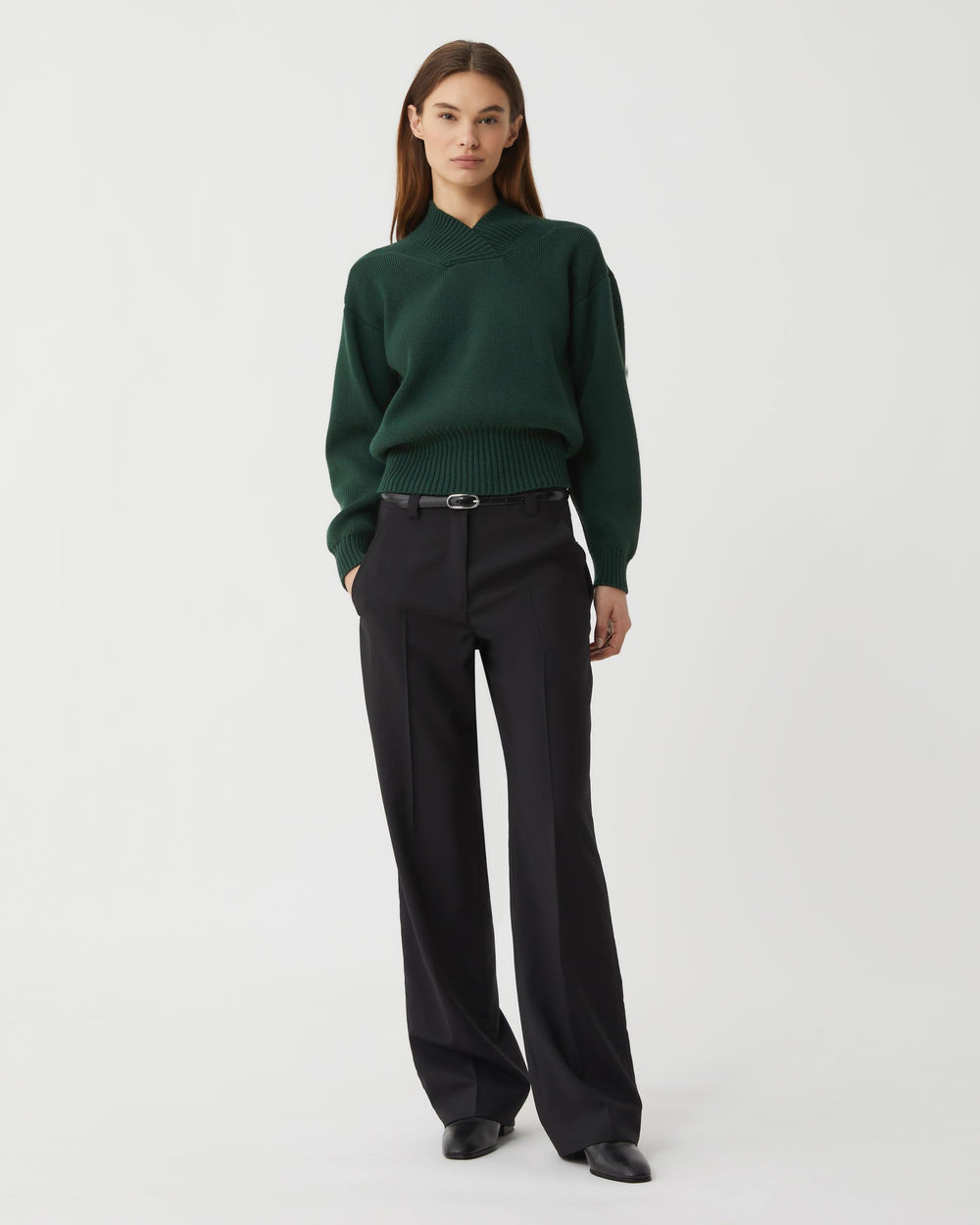 Avery Trouser in Light Wool Suiting, Black