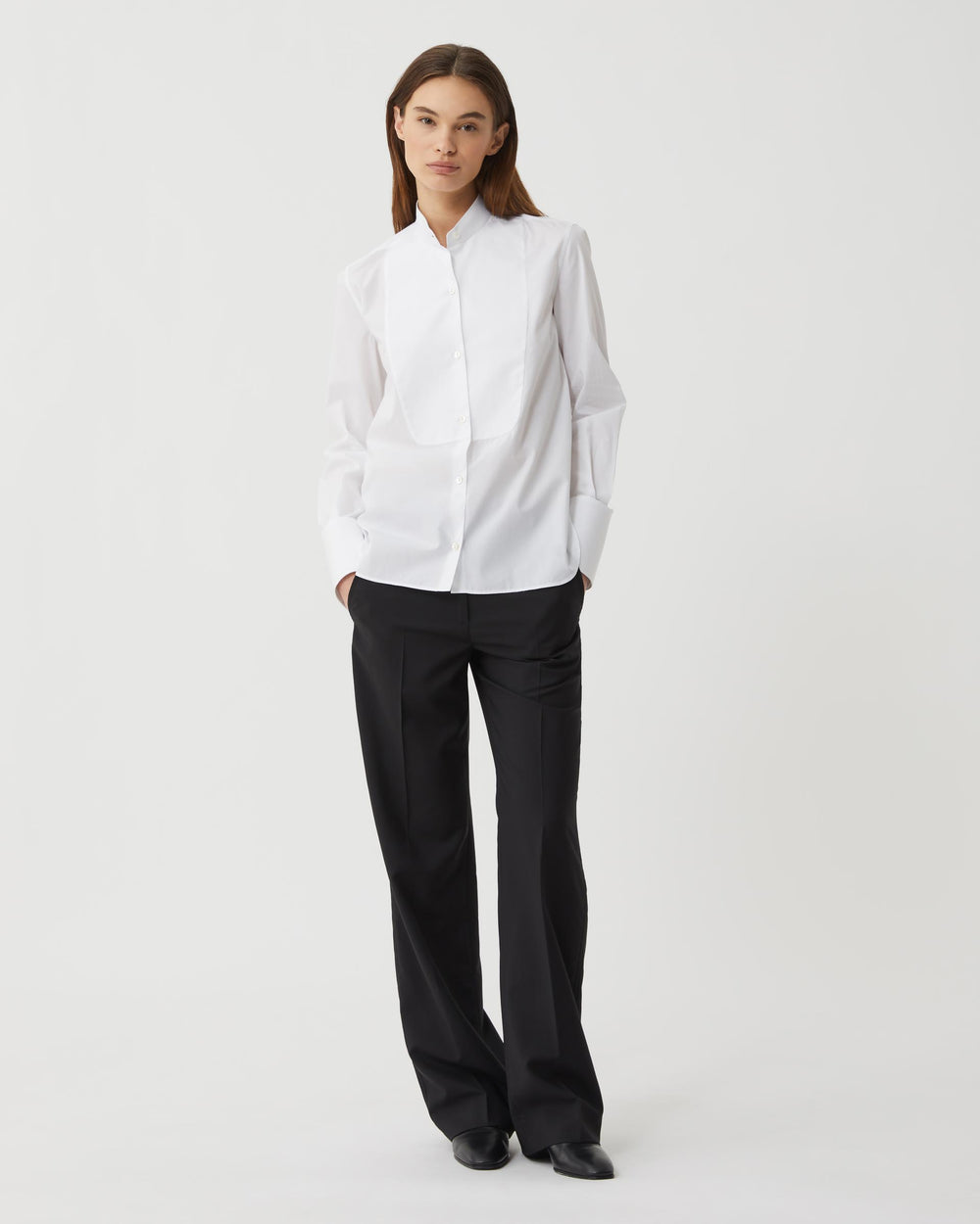 Ruby Tuxedo Shirt in Cotton Poplin, White