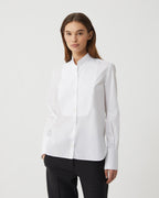 White cotton poplin tuxedo shirt by Veronica De Piante, featuring a classic collar and elegant design.