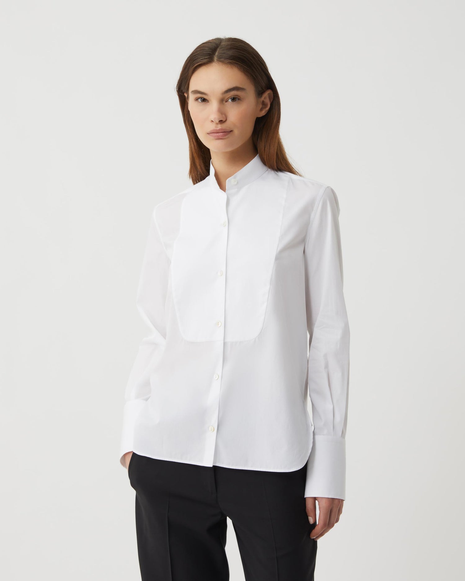 Ruby Tuxedo Shirt in Cotton Poplin, White