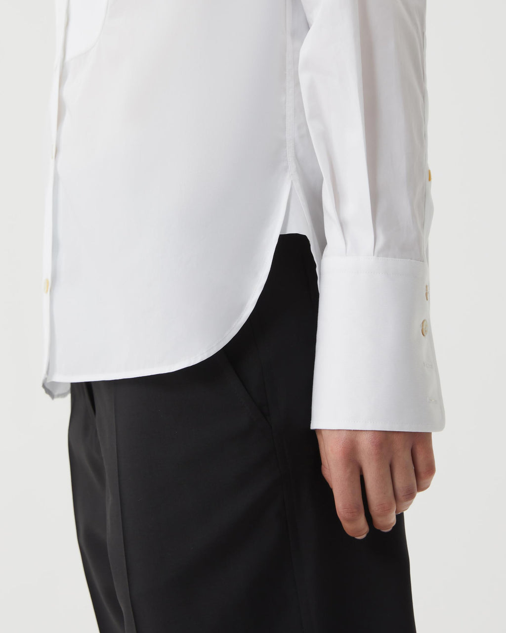 White cotton poplin tuxedo shirt by Veronica De Piante, featuring a classic collar and elegant button-down front.