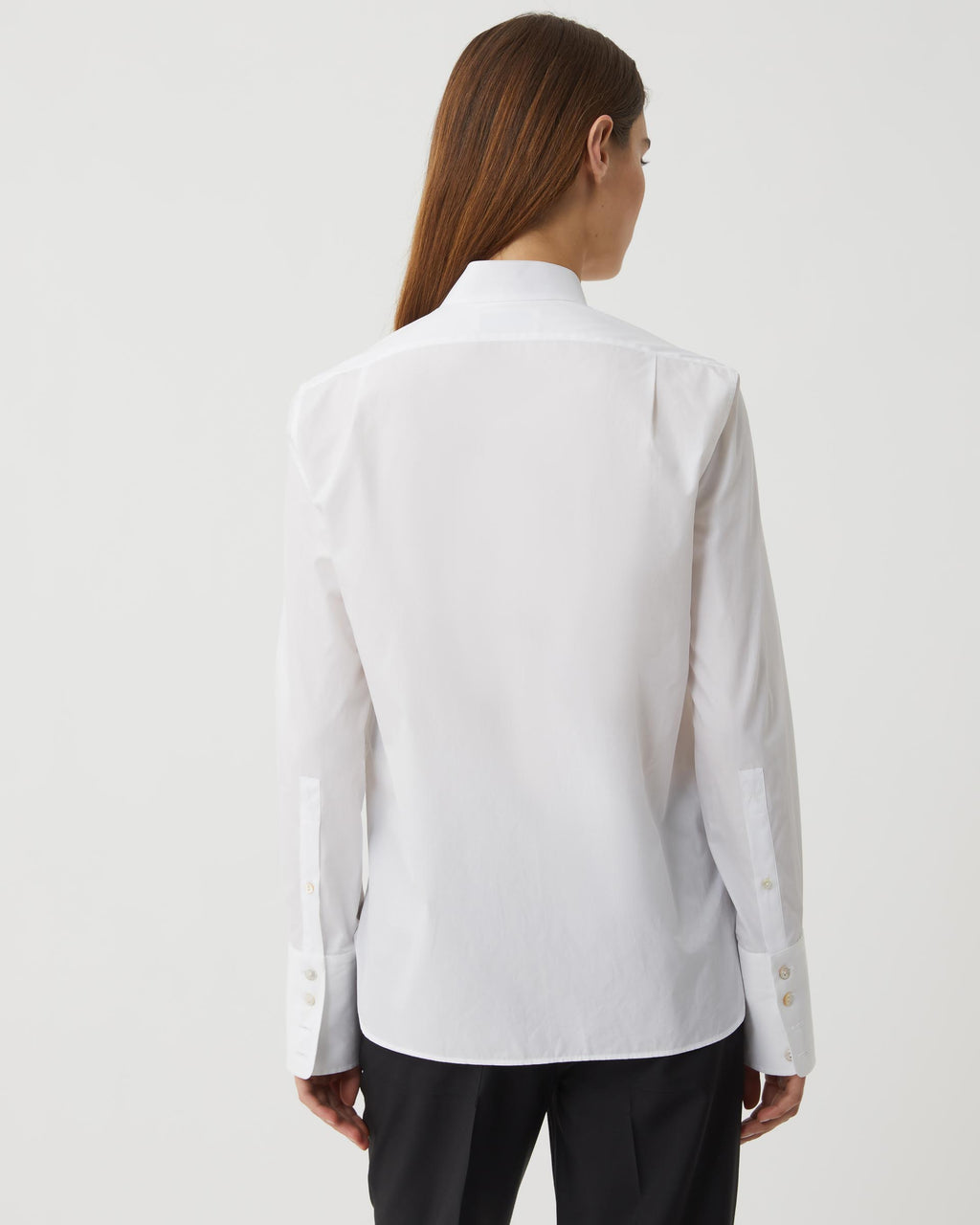 White cotton poplin tuxedo shirt by Veronica De Piante, featuring a classic collar and elegant button details.