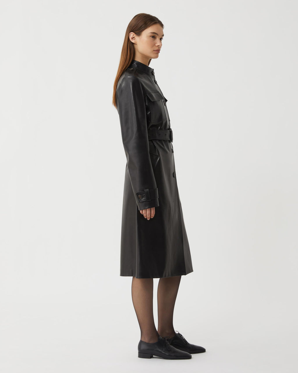 Celine Coat in Nappa Leather, Black - Veronica De Piante