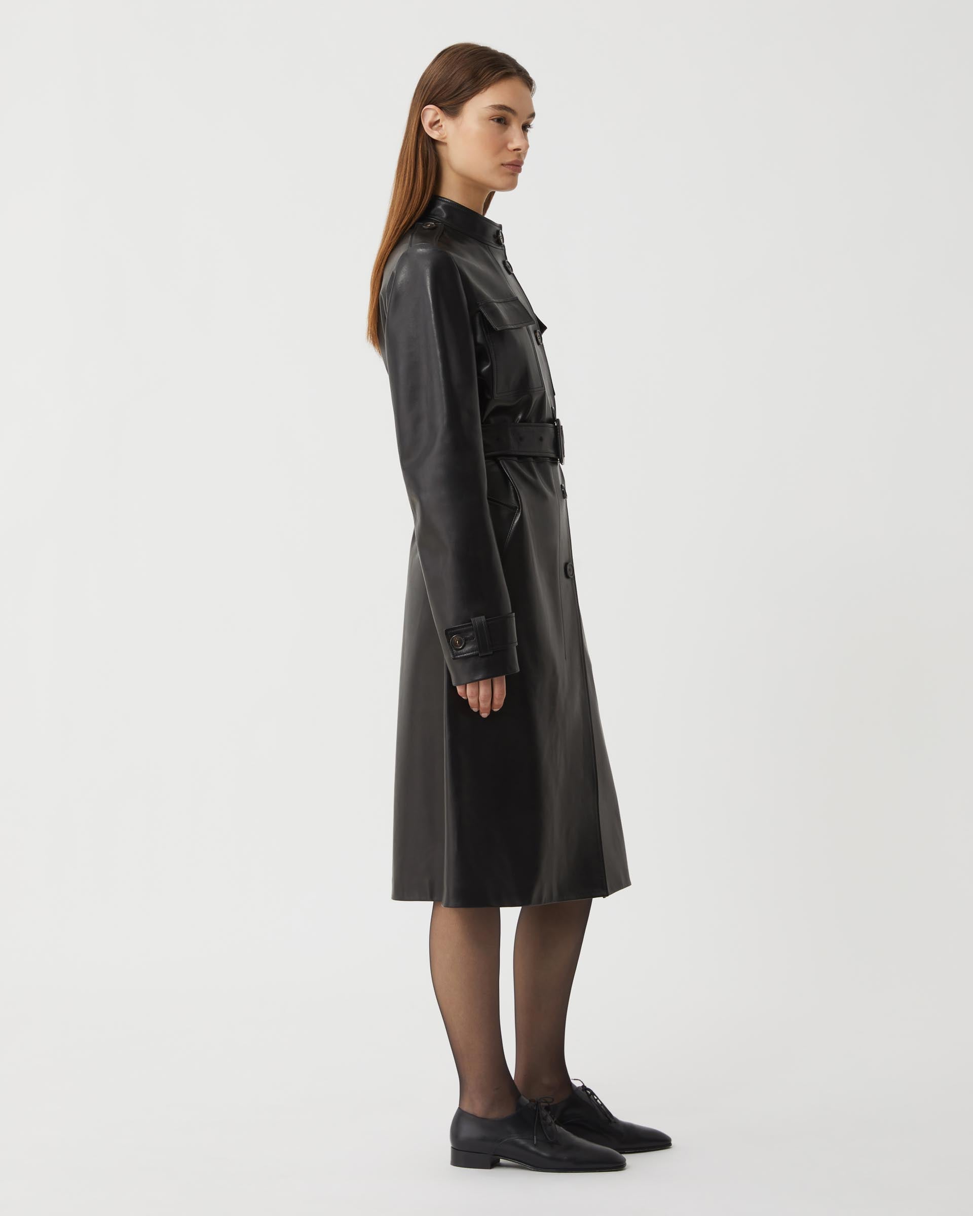 Celine Coat in Nappa Leather, Black - Veronica De Piante