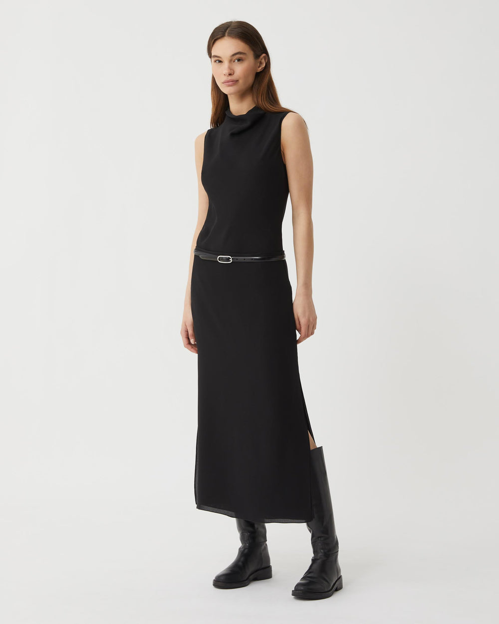 Wilma Skirt in Silk Crepe Georgette, Black