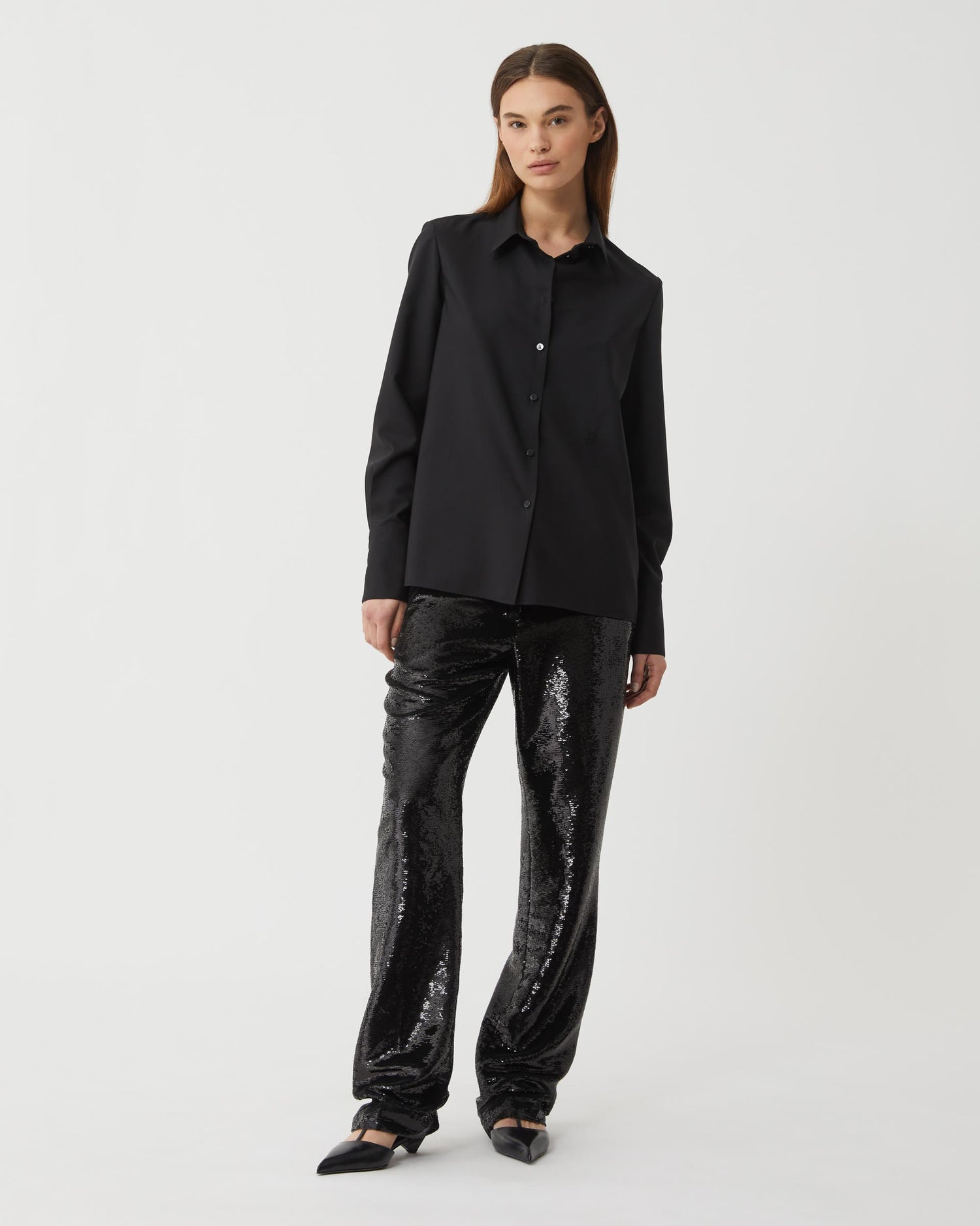 Paloma Shirt in Light Wool Suiting, Black