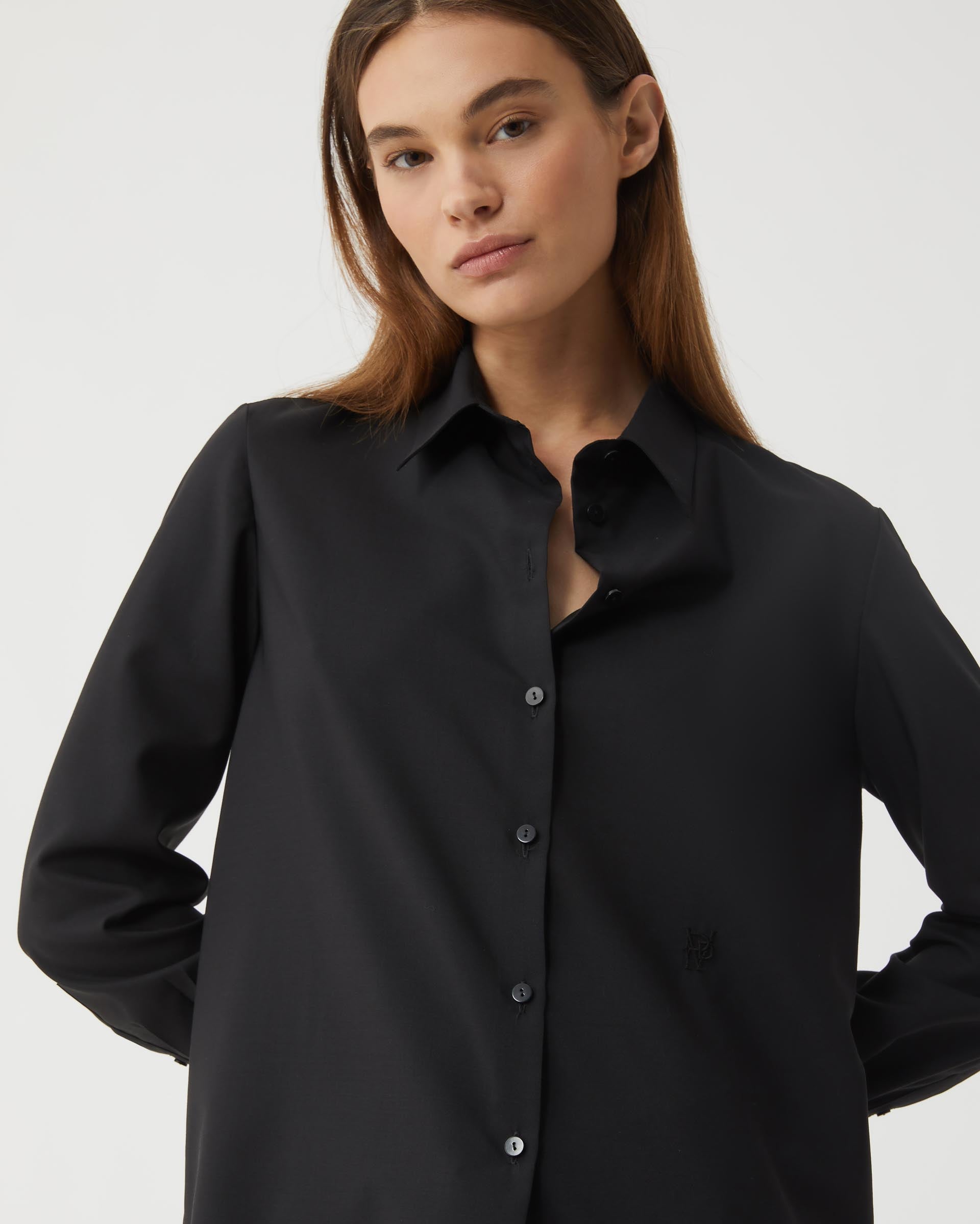 Paloma Shirt in Light Wool Suiting, Black