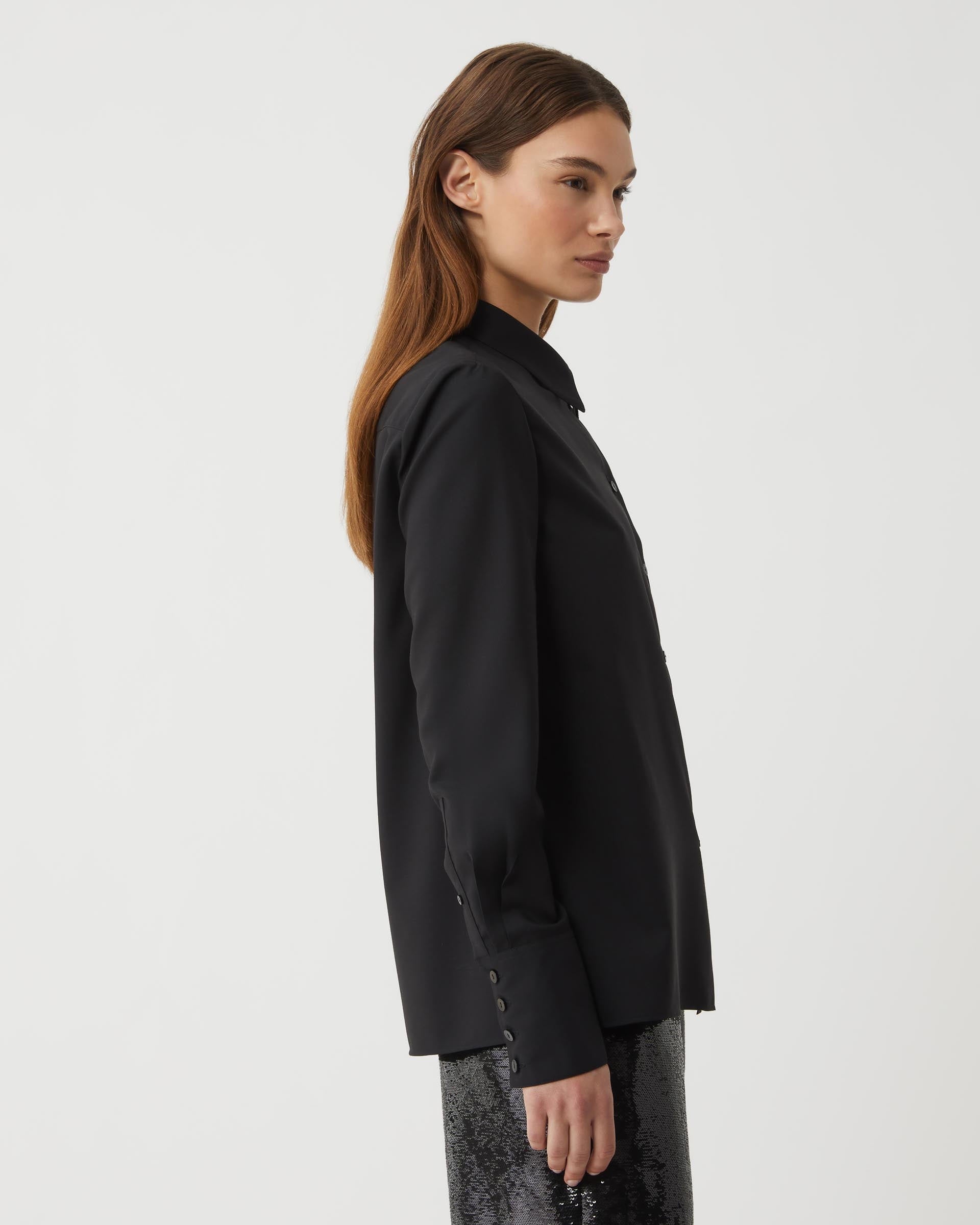 Paloma Shirt in Light Wool Suiting, Black