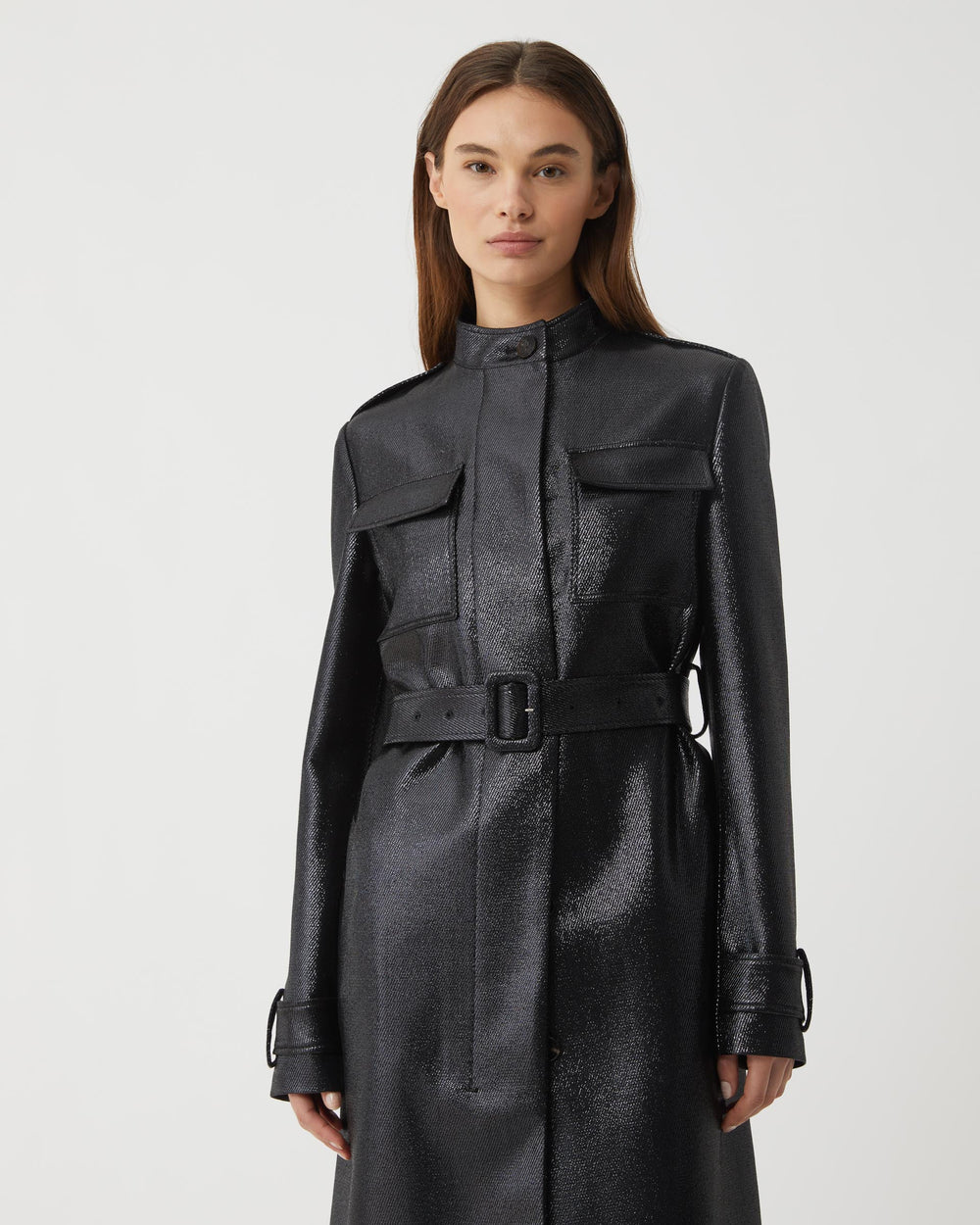 Celine Coat in Lurex Twill, Black