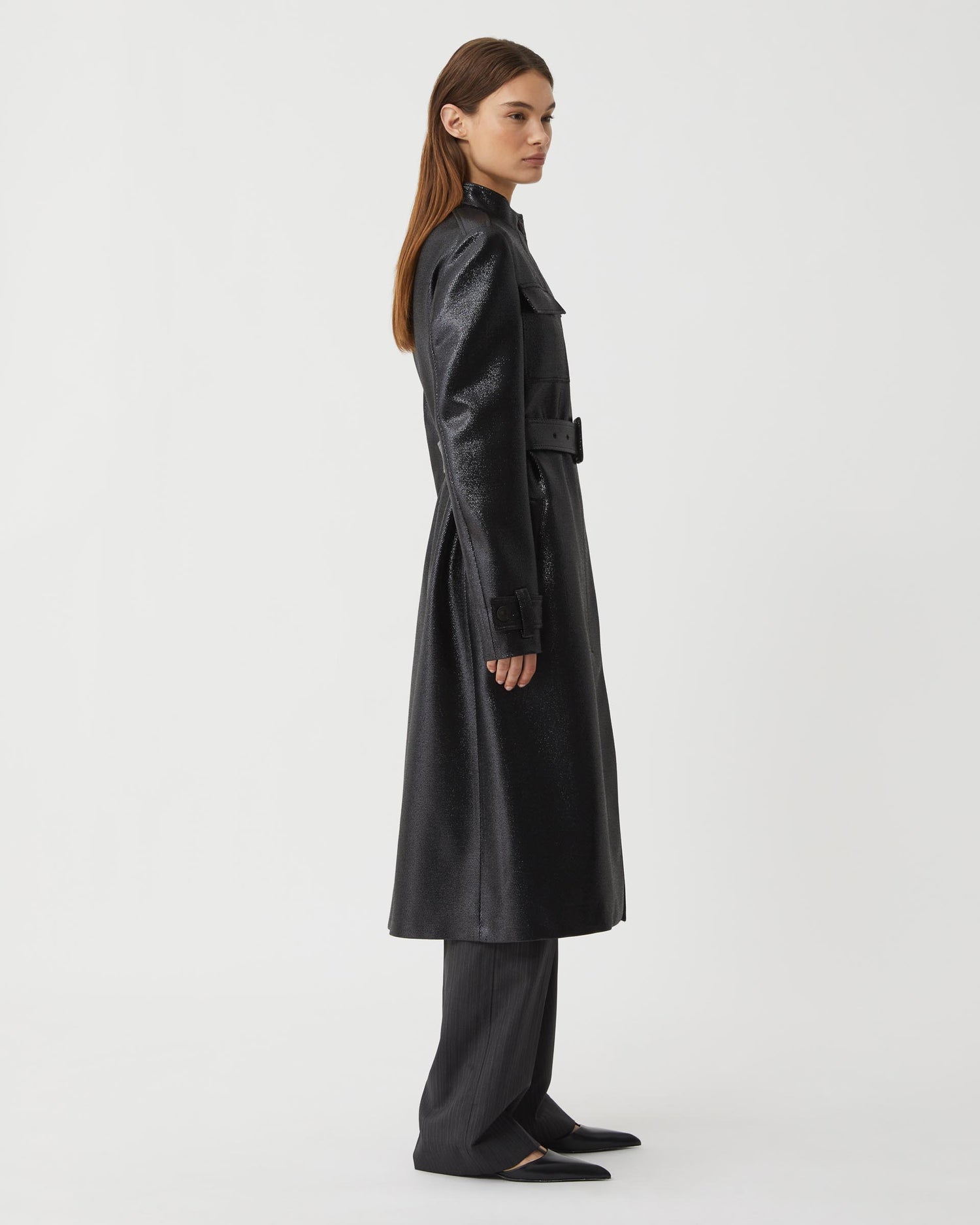 Celine Coat in Lurex Twill, Black