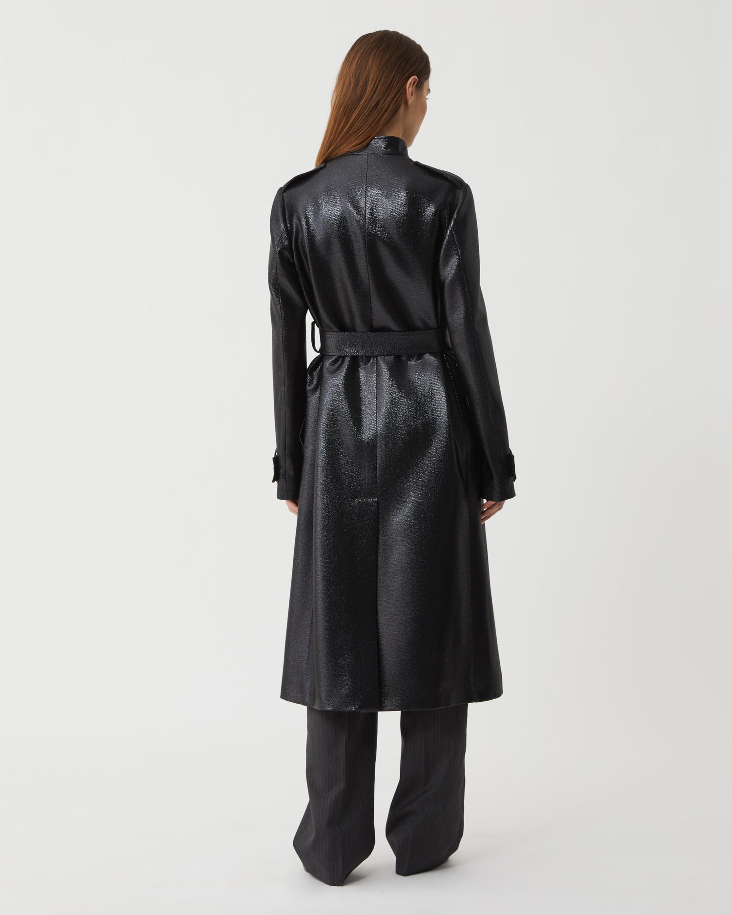 Celine Coat in Lurex Twill, Black