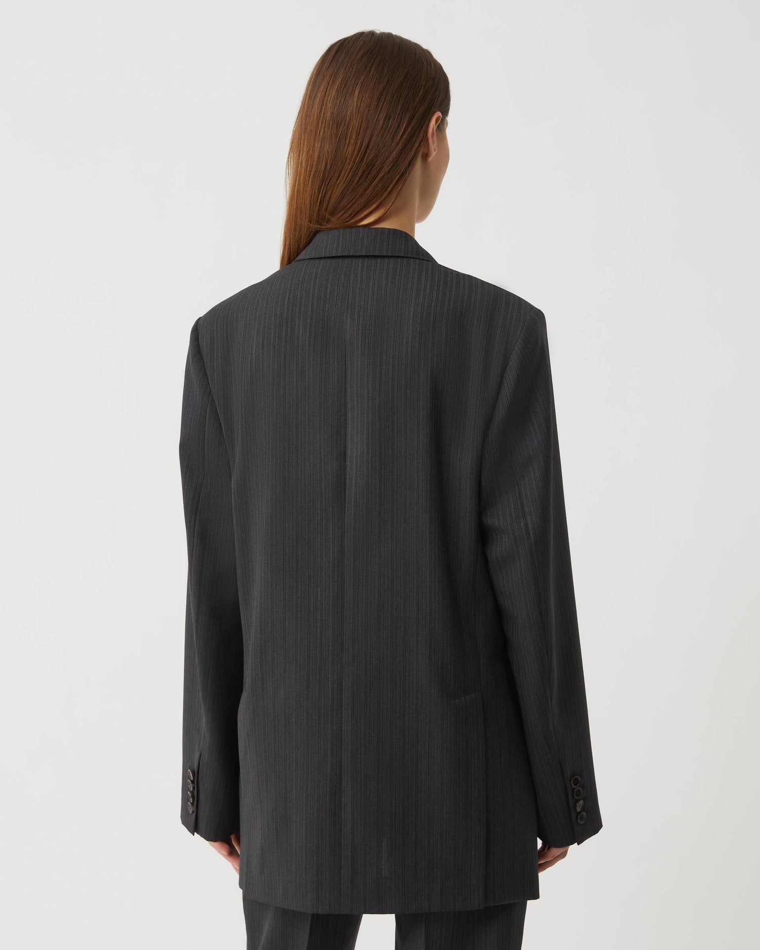 Renata Jacket in Wool Striped Suiting, Grey