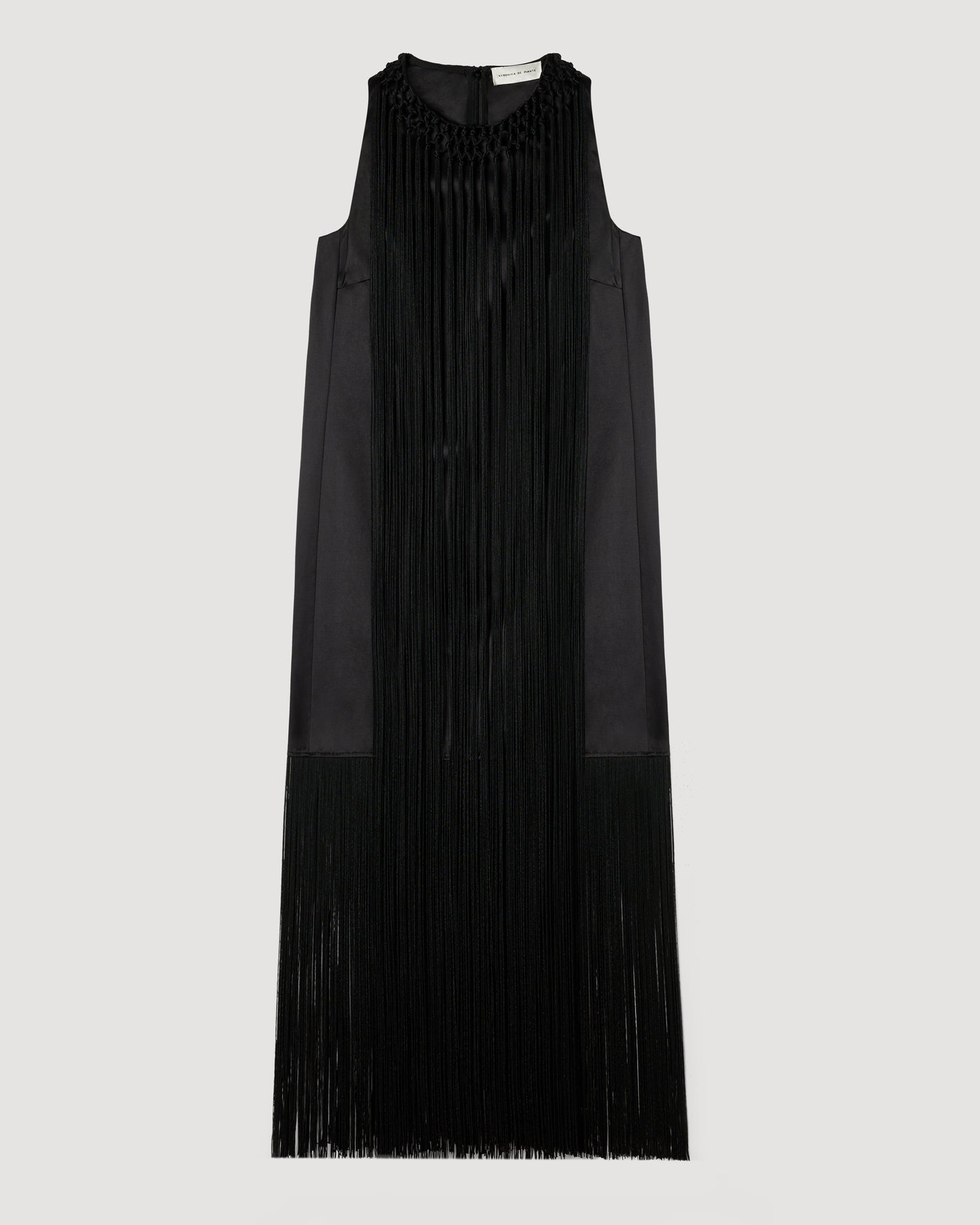 Celeste Fringe Dress in Duchess Silk, Black