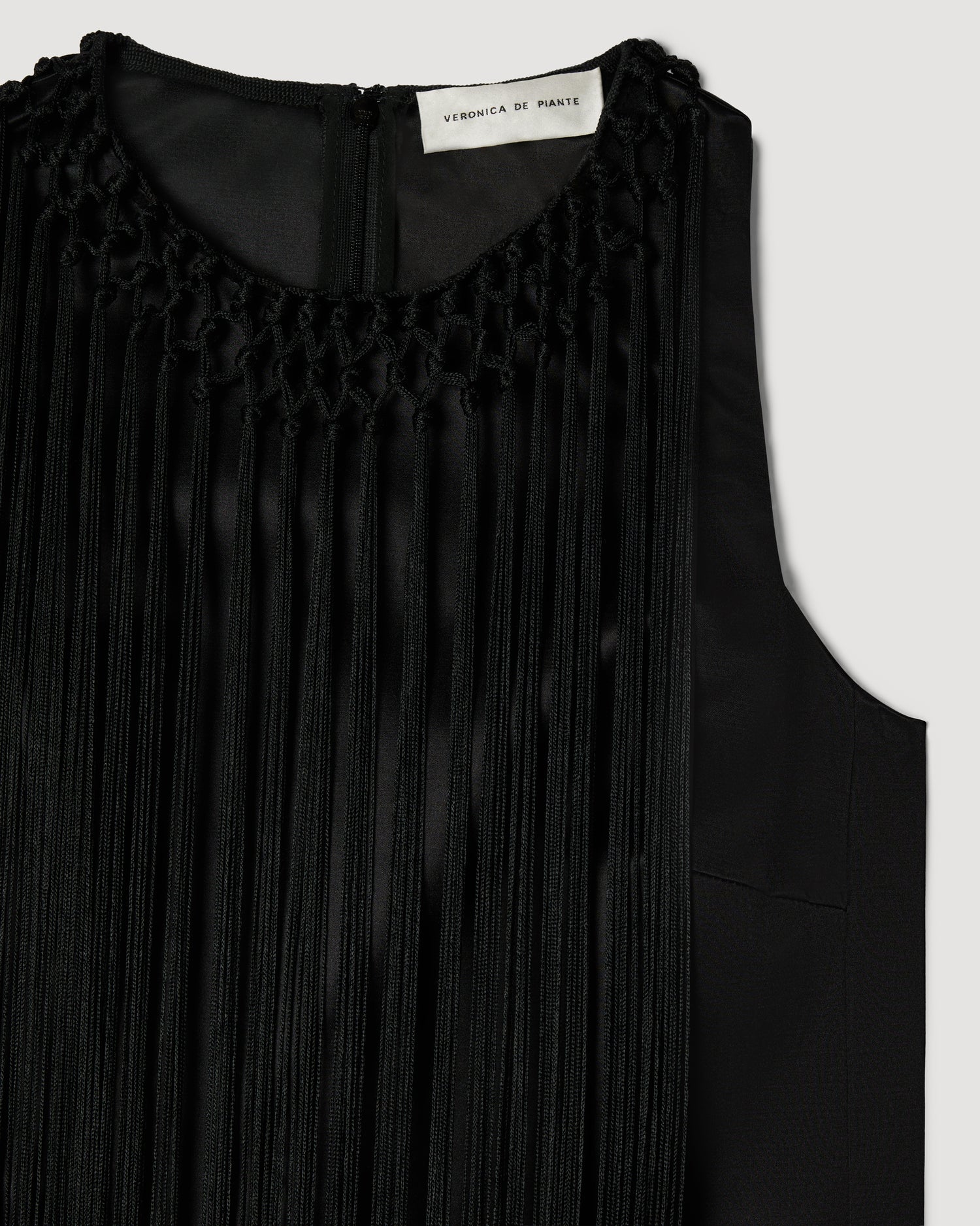 Celeste Fringe Dress in Duchess Silk, Black