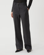 Grey wool striped Avery trousers by Veronica De Piante, tailored bottoms with a professional suit style.