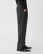 Veronica De Piante Avery wool striped grey trousers, tailored bottoms in a classic suit fabric, front view with pleats and waistband.