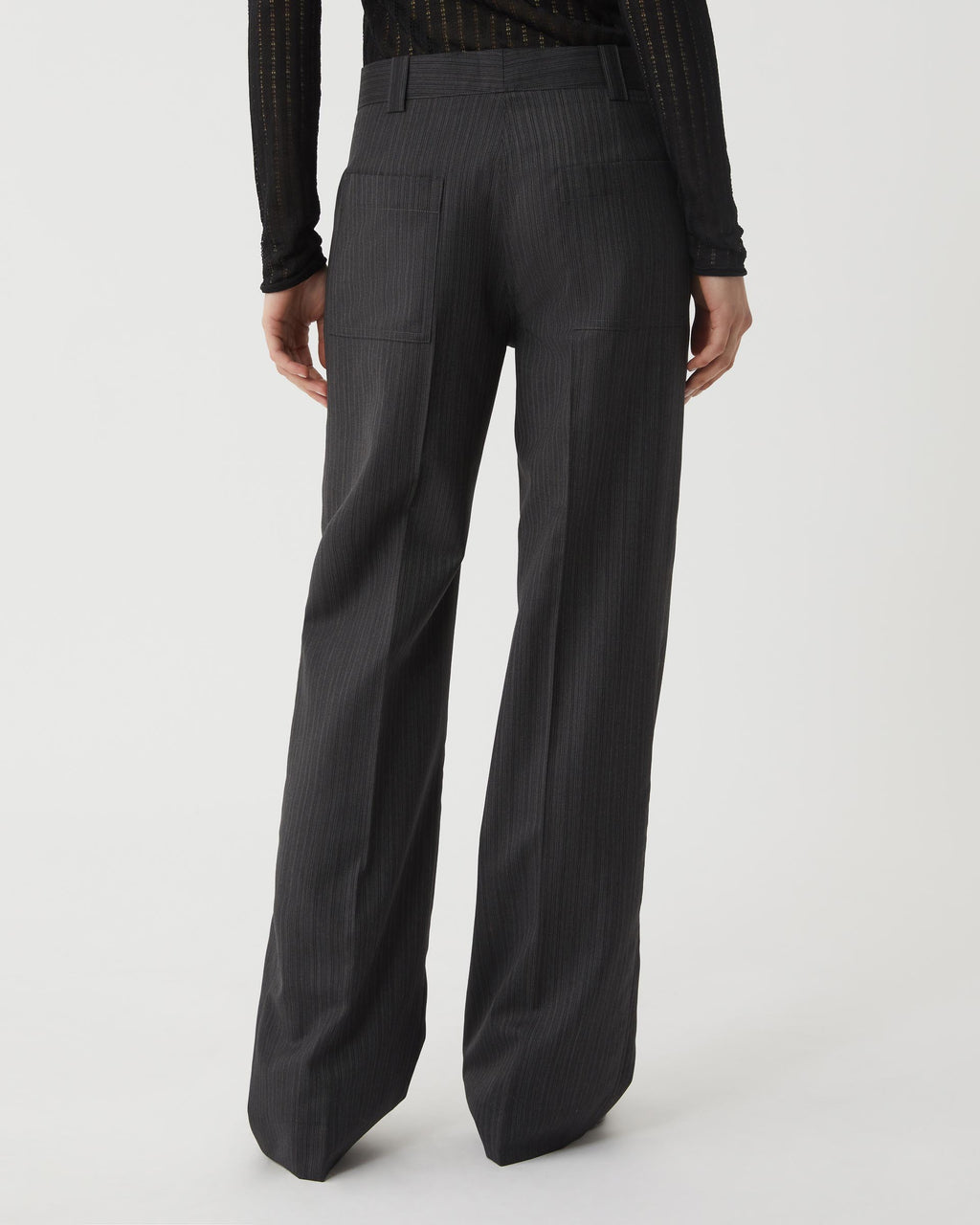 Veronica De Piante Avery grey wool striped suit trousers, tailored bottoms with a classic fit and subtle pinstripe pattern.