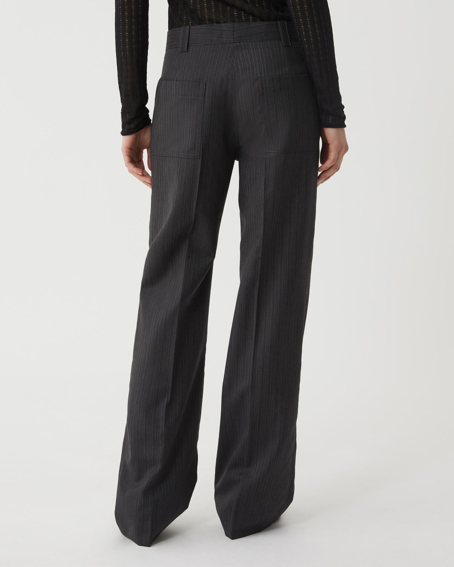 Avery Trouser in Wool Striped Suiting, Grey