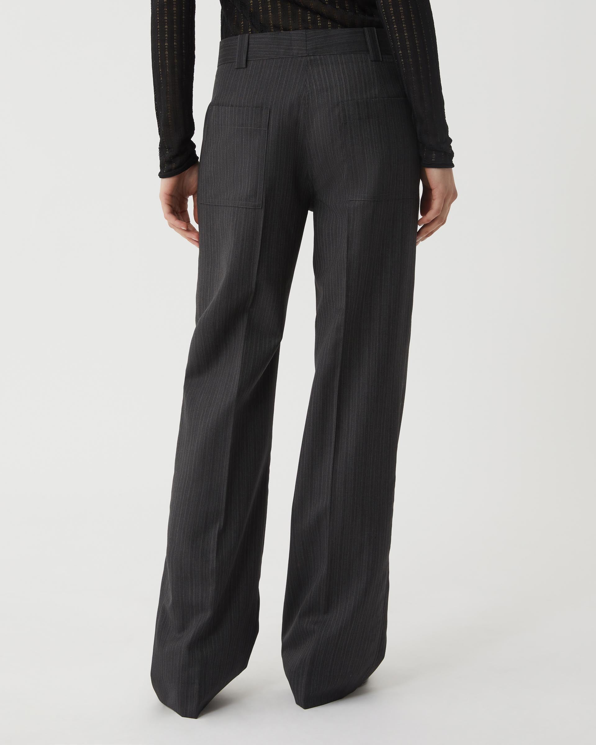 Veronica De Piante Avery wool striped grey trousers, tailored bottoms with a classic fit and pinstripe pattern.