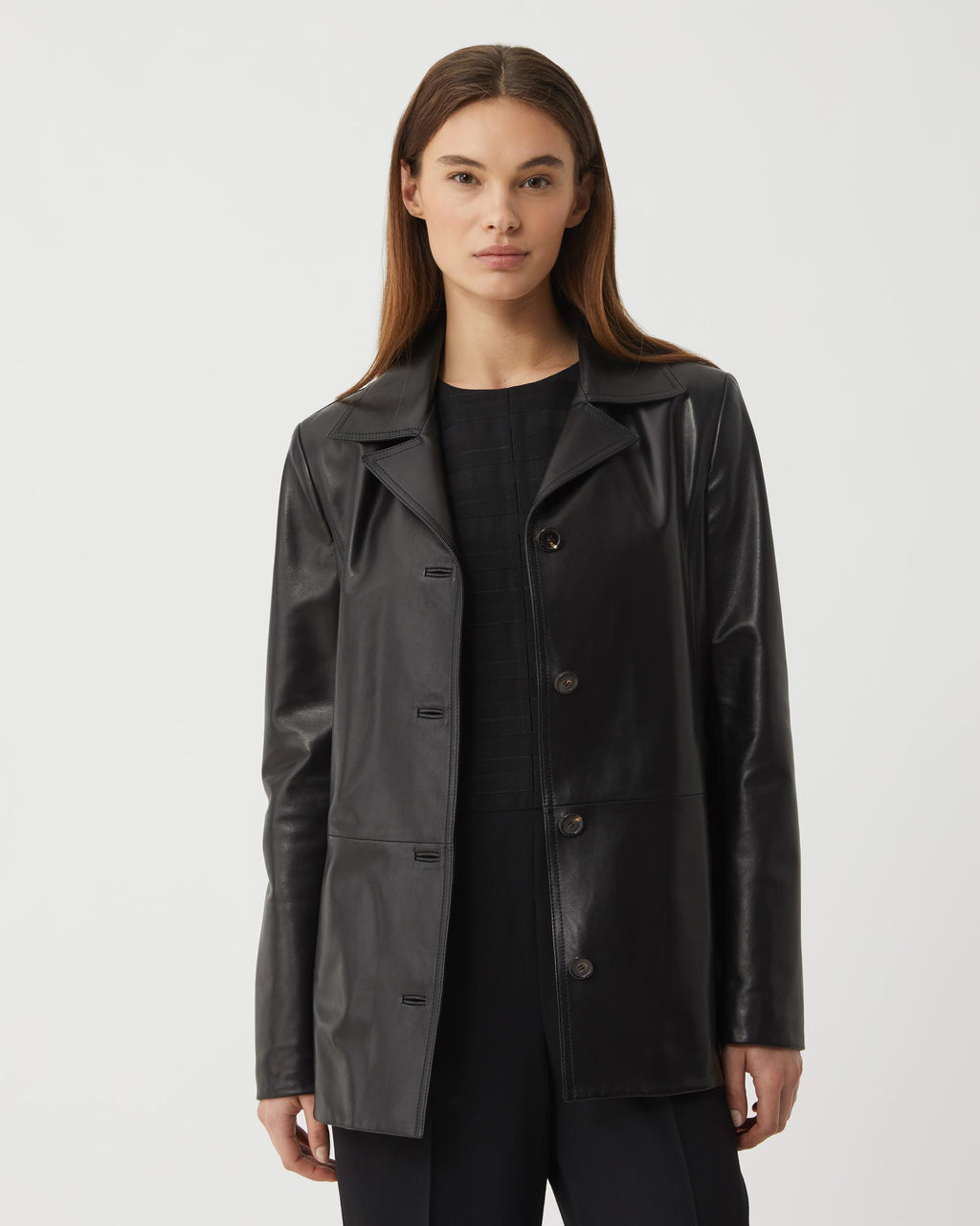 Black Blaire jacket in Nappa leather by Veronica De Piante, featuring sleek design and high-quality leather, ideal for stylish outerwear.