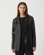 Black Blaire jacket in Nappa leather by Veronica De Piante, featuring sleek design and high-quality leather, ideal for stylish outerwear.