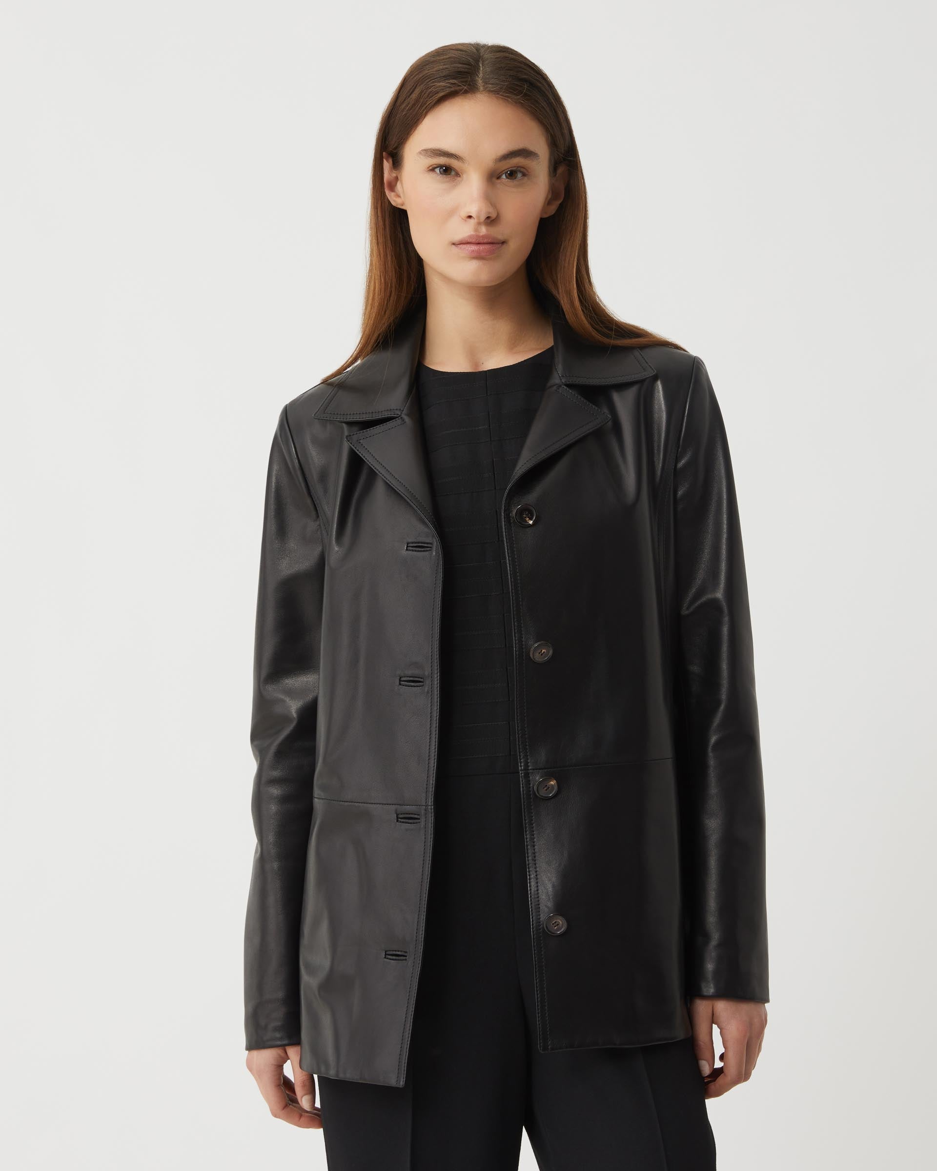 Black Blaire jacket in Nappa leather by Veronica De Piante, featuring sleek design and high-quality leather, ideal for stylish outerwear.