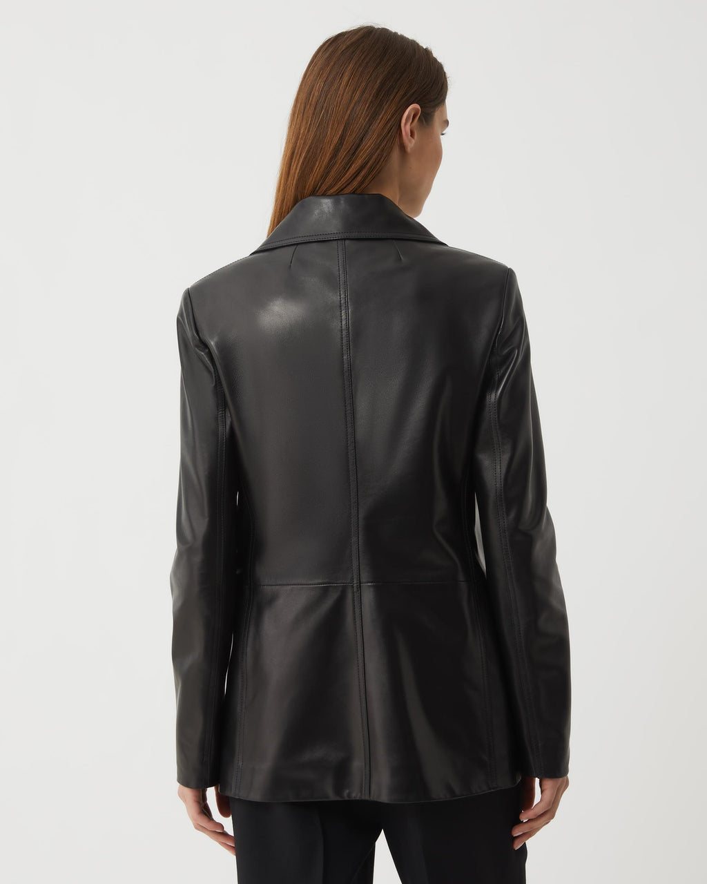 Black Blaire jacket made of Nappa leather by Veronica De Piante, featuring a sleek coat design with stylish detailing.