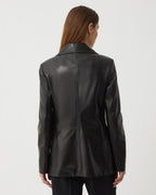 Black Blaire jacket made of Nappa leather by Veronica De Piante, featuring a sleek coat design with stylish detailing.