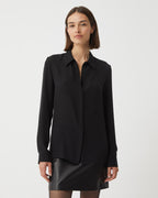 Black silk georgette Camille shirt by SALE, featuring a flowing design and elegant silhouette for a sophisticated look.