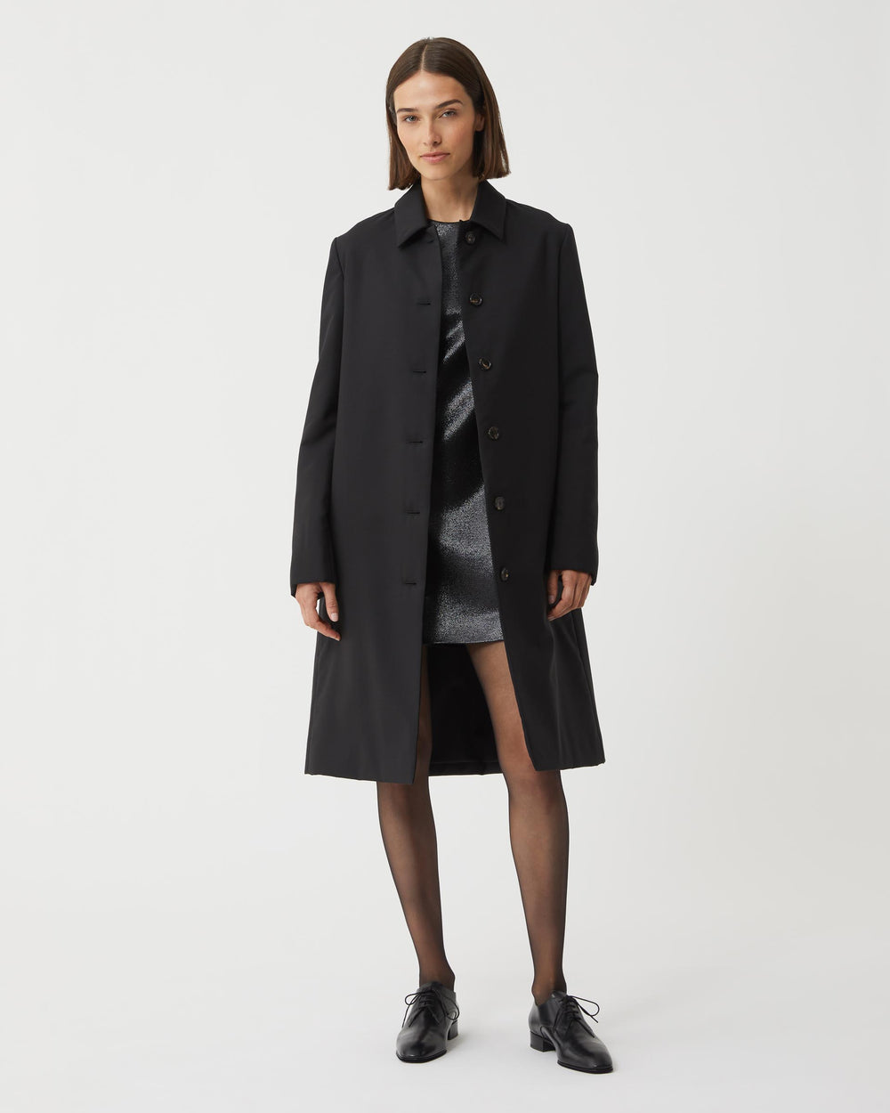 Gemma Padded Coat in Light Wool, Black