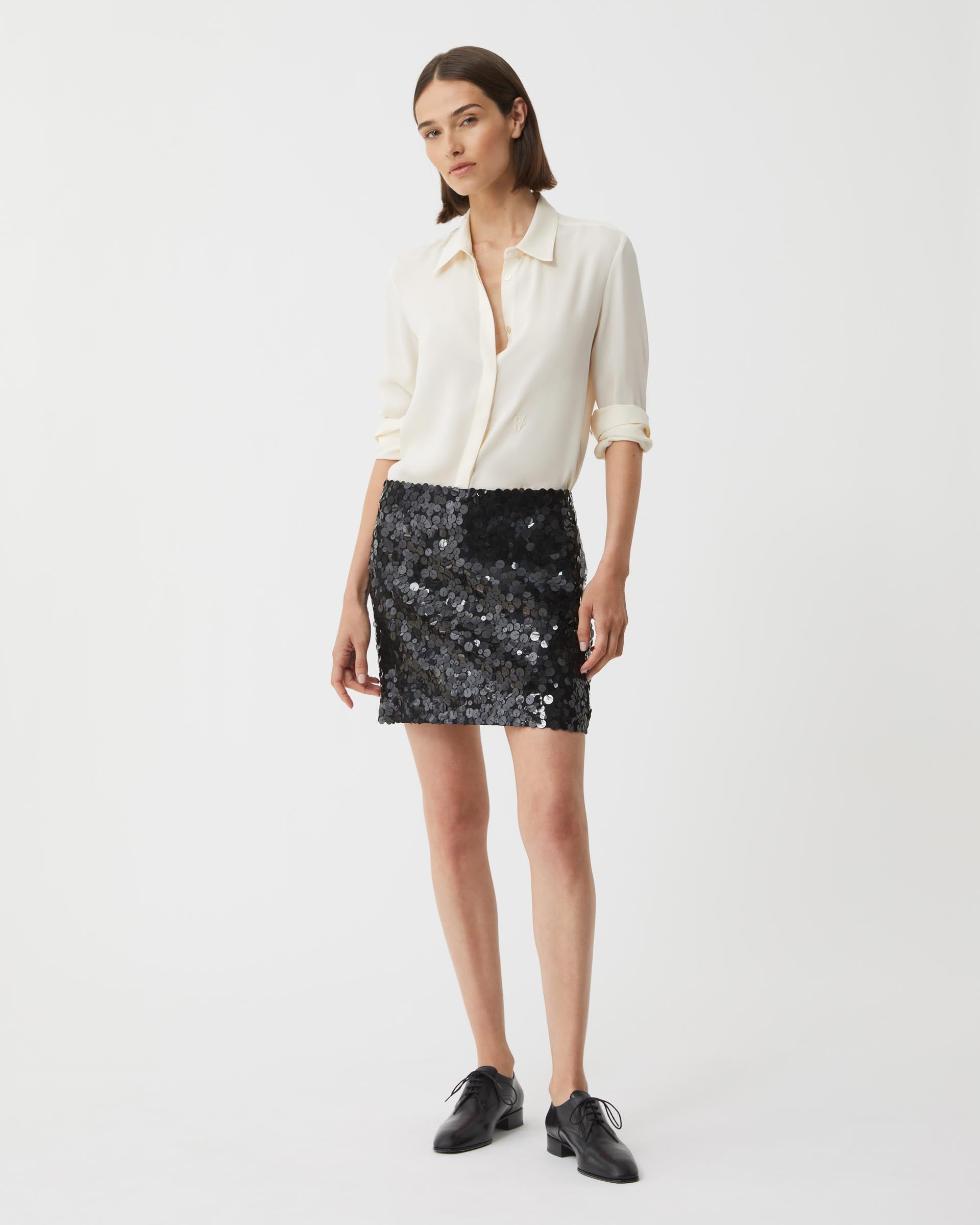 Cecily Skirt in Chaos Sequin, Black