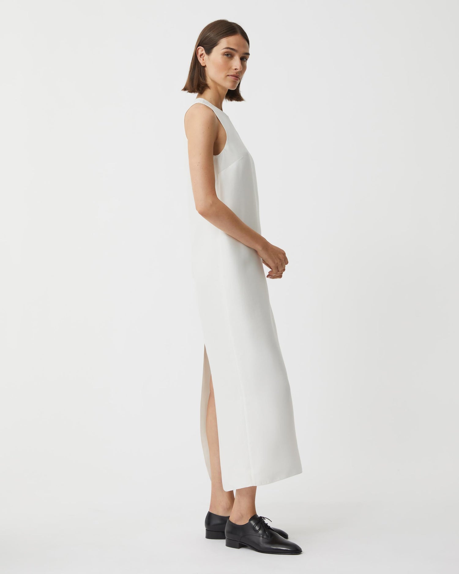 Helene Dress in Washed Mikado Silk, White